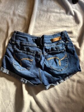 Denim Roll-Hem Women's Shorts in Dark Blue